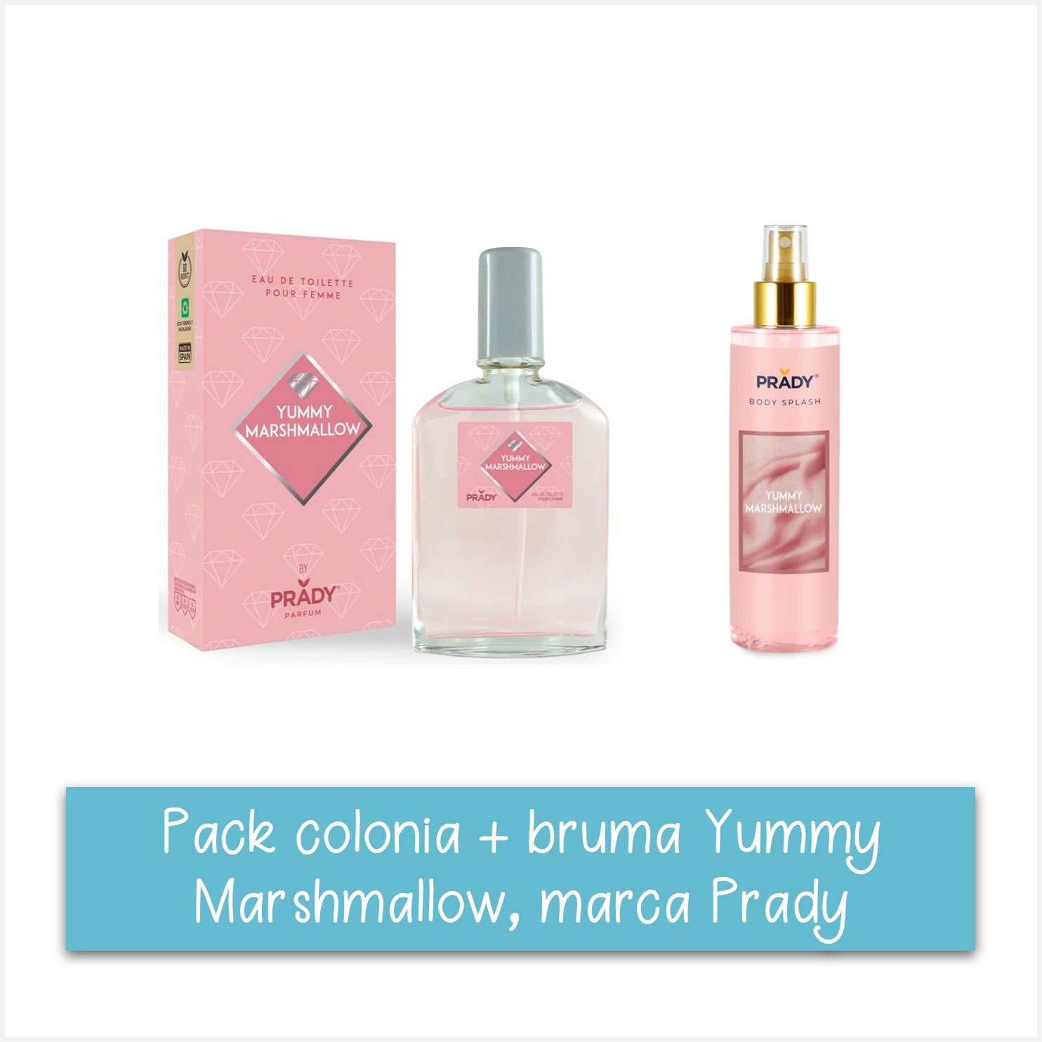 Pack  colonia + bruma corporal  Yummy Marshmallow , marca Prady